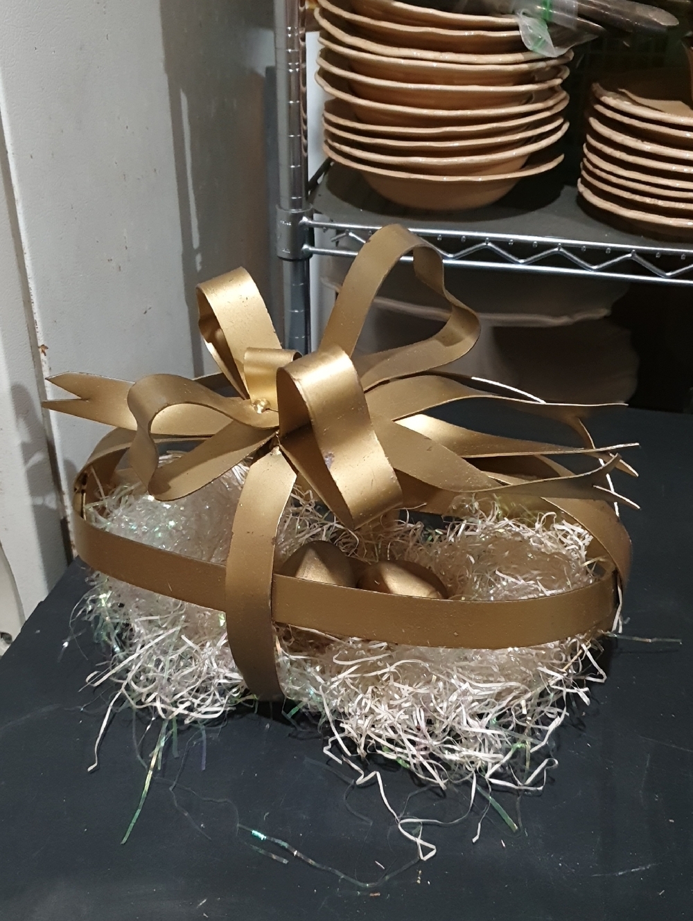 Gold Metallic Decorative Easter Egg Shaped Centerpiece